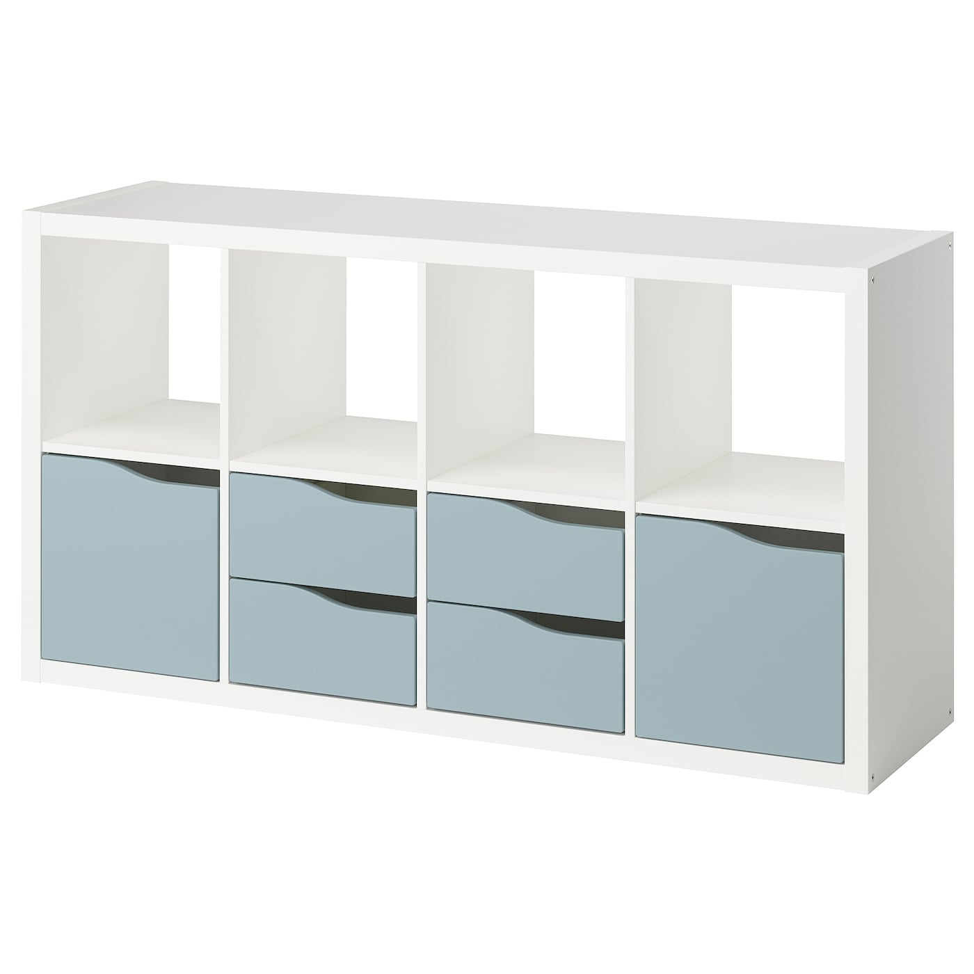 IKEA KALLAX Estantería con 2 puertas/4 cajones blanco/azul grisáceo claro con forma ondulada 147x77 cm
