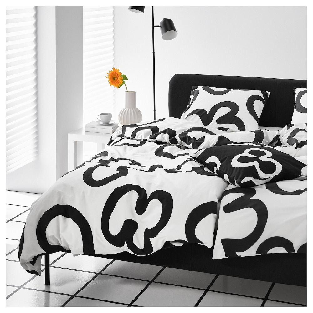 IKEA KLIPPBRÄCKA Funda Nórdica Con Funda De Almohada Blanco/negro 150x200/50x60 Cm