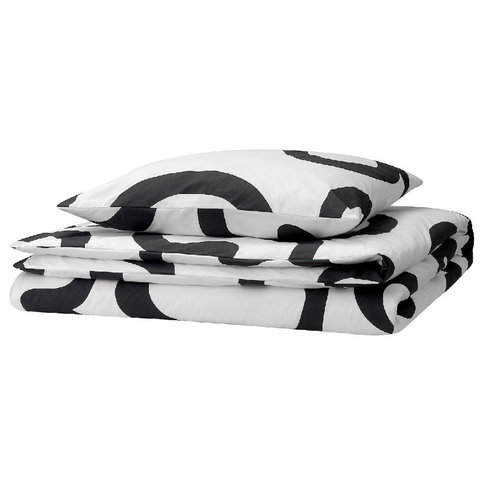 IKEA KLIPPBRÄCKA Funda nórdica con funda de almohada blanco/negro 150x200/50x60 cm