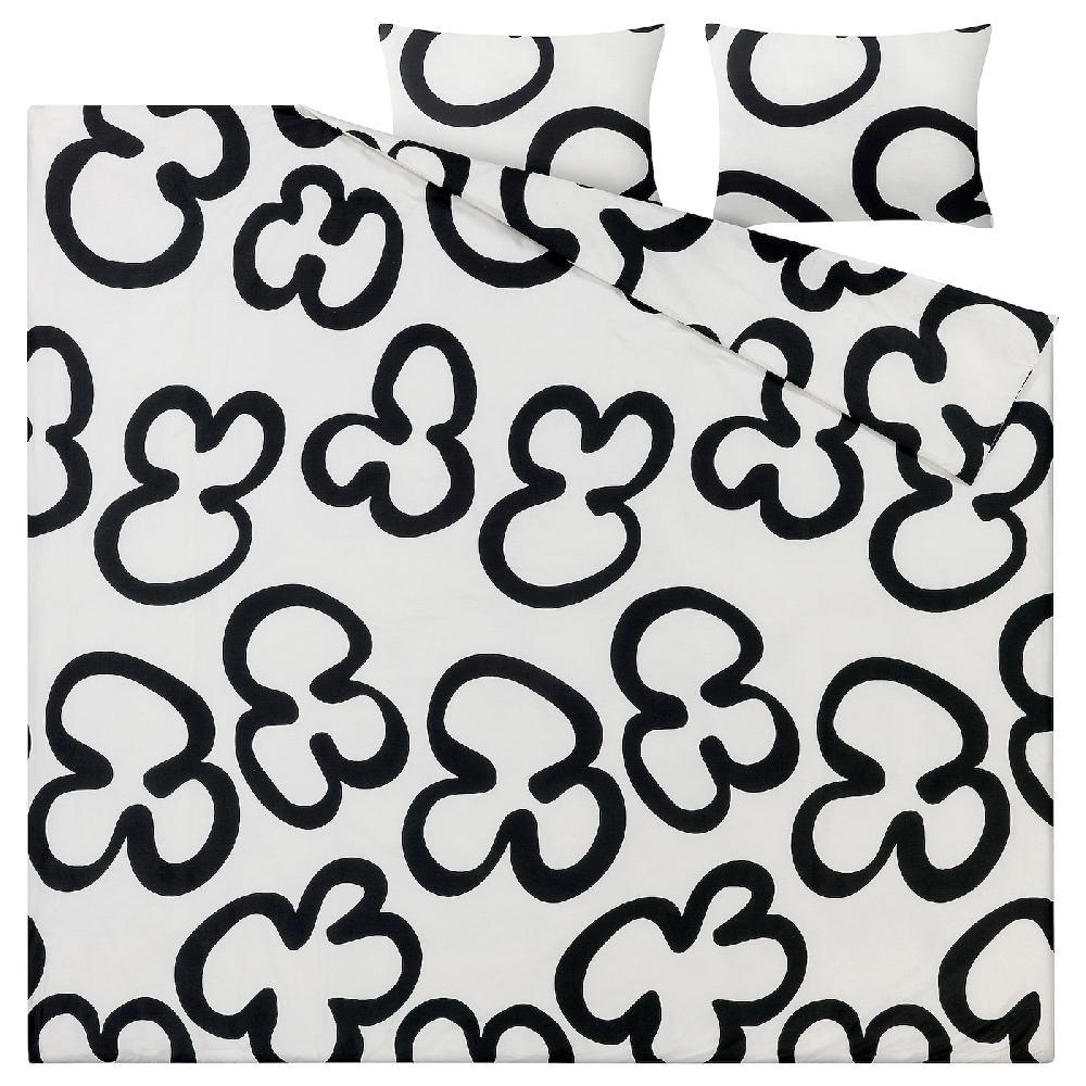 IKEA KLIPPBRÄCKA Funda Nórdica Y 2 Fundas Almohada Blanco/negro 240x220/50x60 Cm