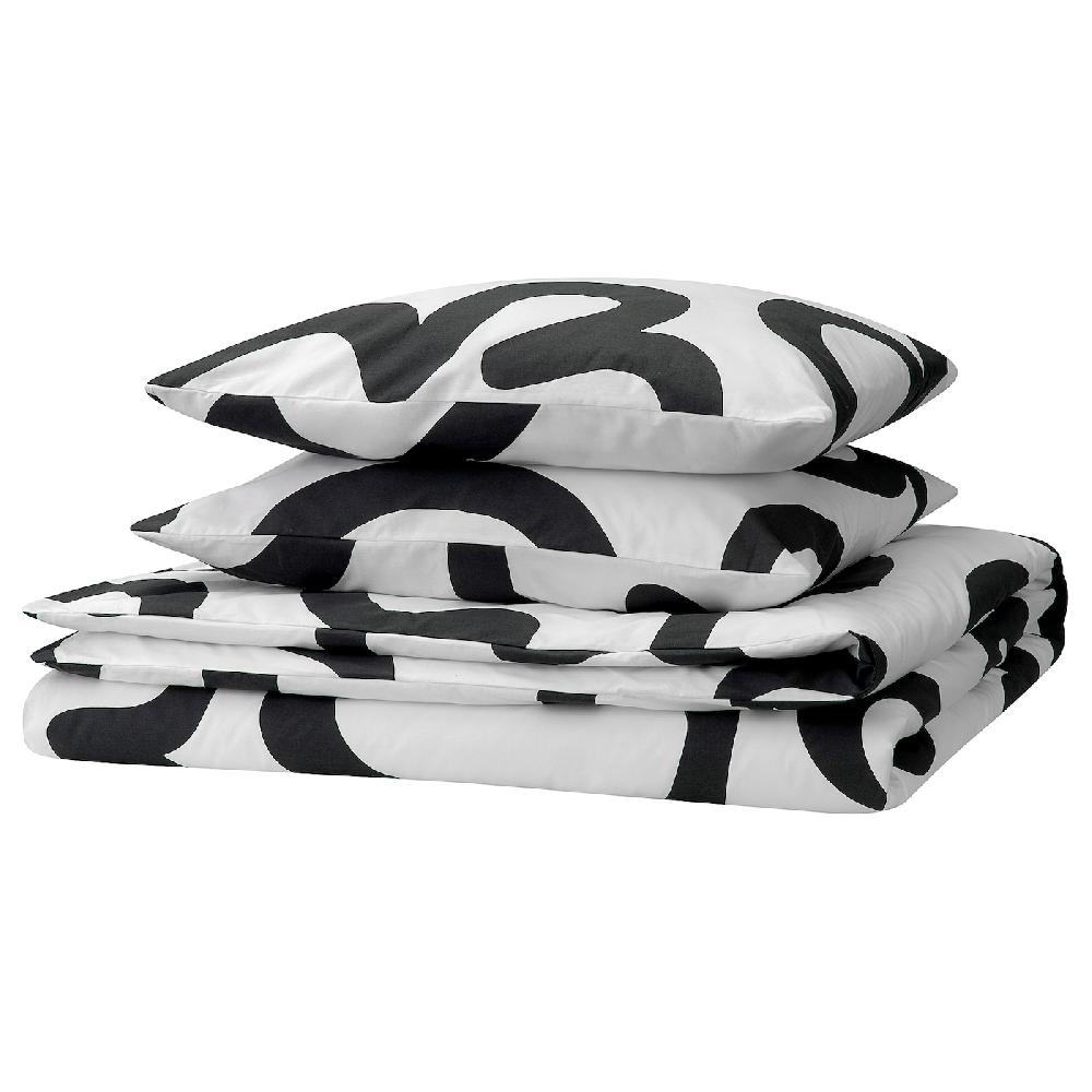 IKEA KLIPPBRÄCKA Funda nórdica y 2 fundas almohada blanco/negro 240x220/50x60 cm