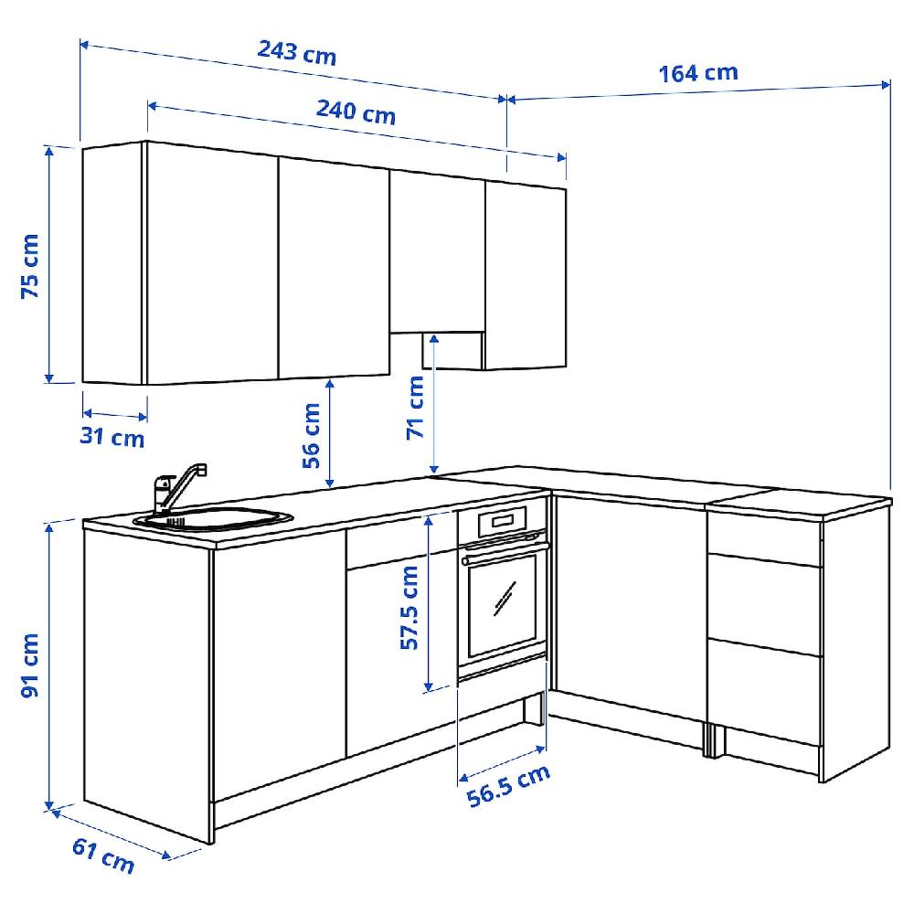 IKEA KNOXHULT Cocina De Esquina Blanco 243x164x220 Cm