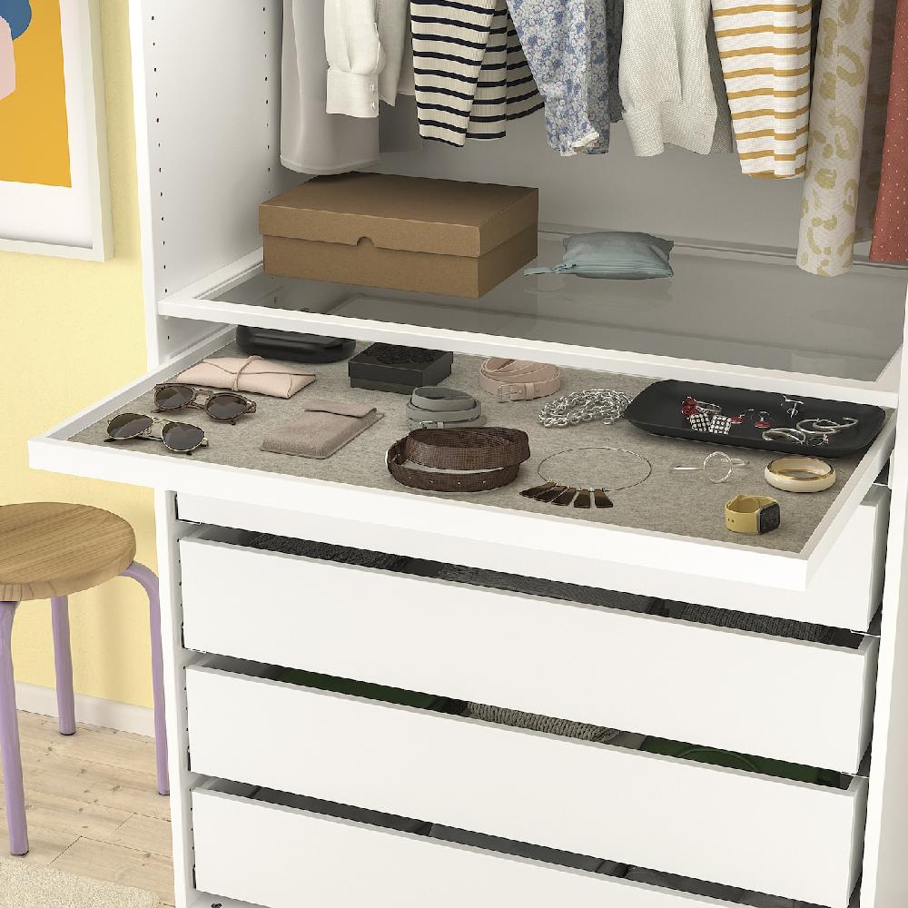 IKEA KOMPLEMENT Bandeja Extraíble+alfombrilla Cajón Blanco/gris Claro 100x58 Cm