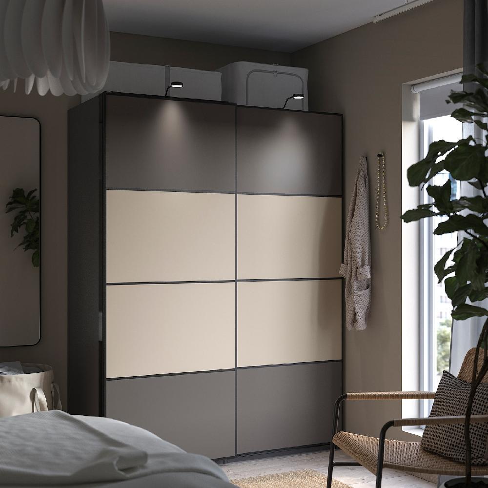 IKEA MEHAMN 2 Unidades Puertas Correderas Aluminio Ambos Lados/gris Oscuro Beige Grisáceo 200x201 Cm