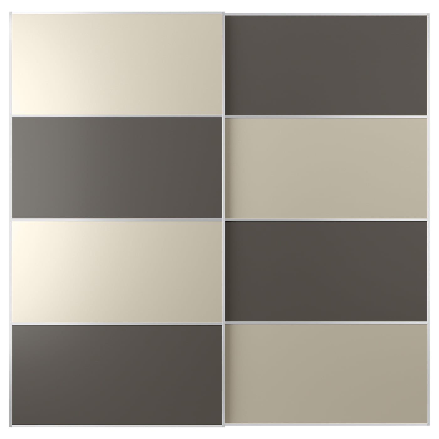 IKEA MEHAMN 2 unidades puertas correderas aluminio ambos lados/gris oscuro beige grisáceo 200x201 cm