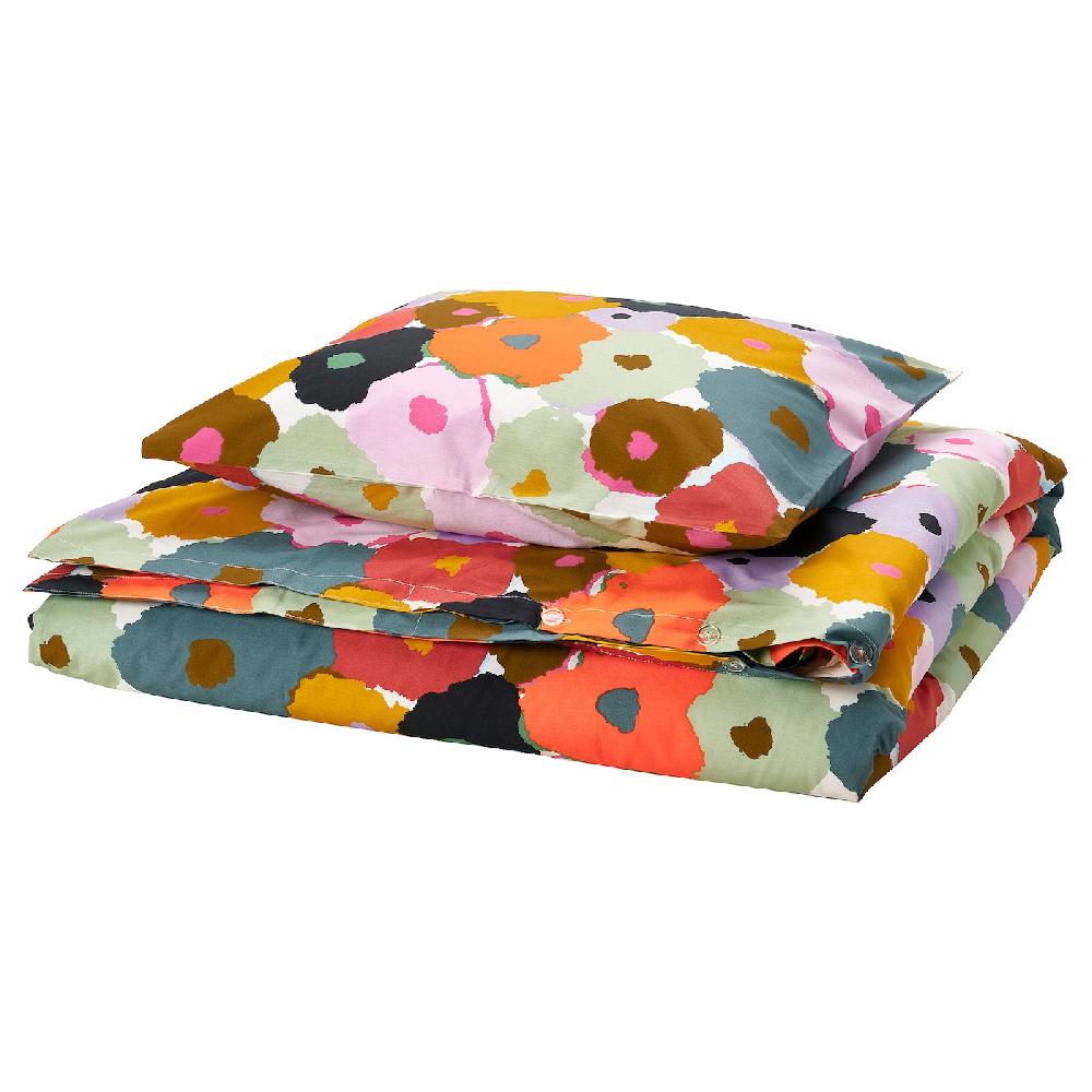 IKEA MURREVA Funda nórdica con funda de almohada multicolor/motivo floral 150x200/50x60 cm