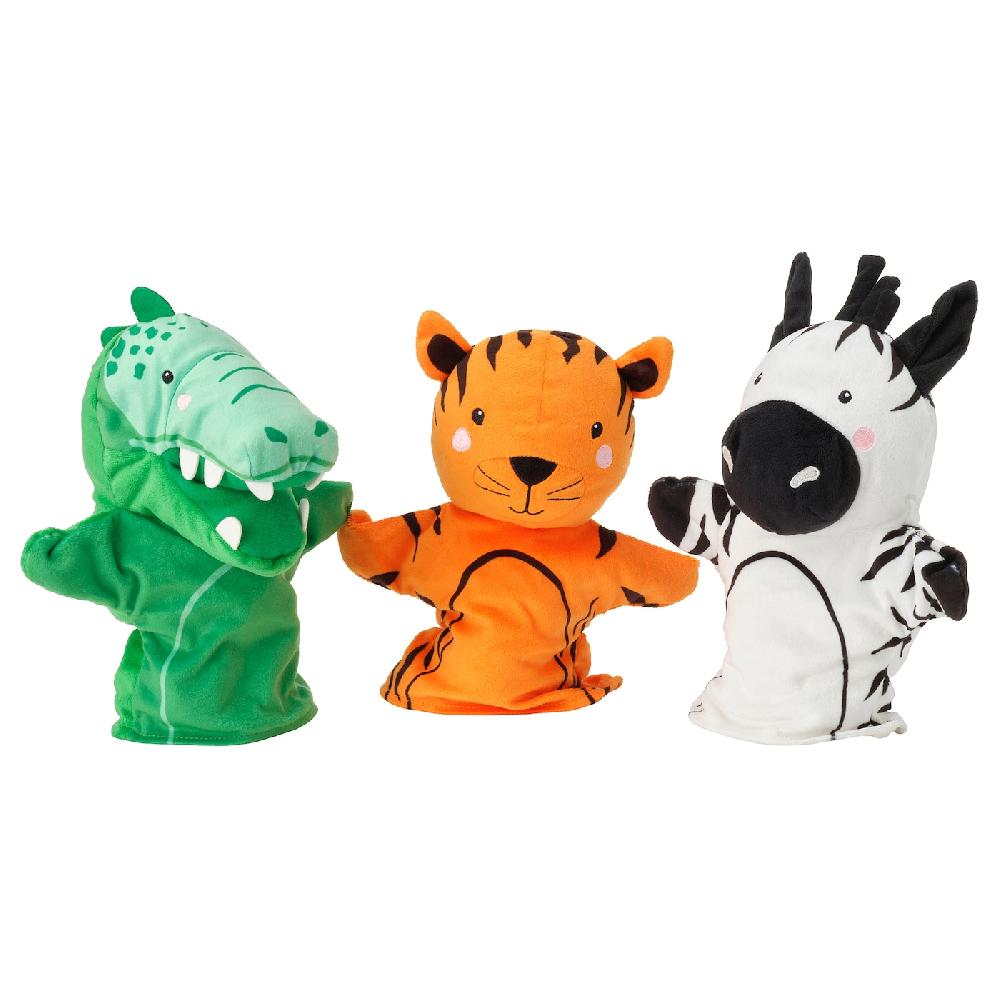 IKEA NATTHÄGER Marionetas de mano juego de 3 cocodrilo cebra/tigre multicolor