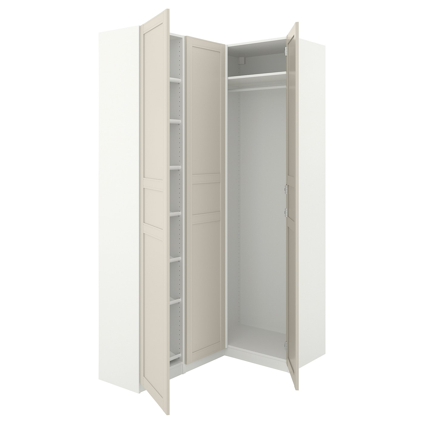IKEA PAX / FLISBERGET Armario esquinero blanco/beige claro 161/88x236 cm