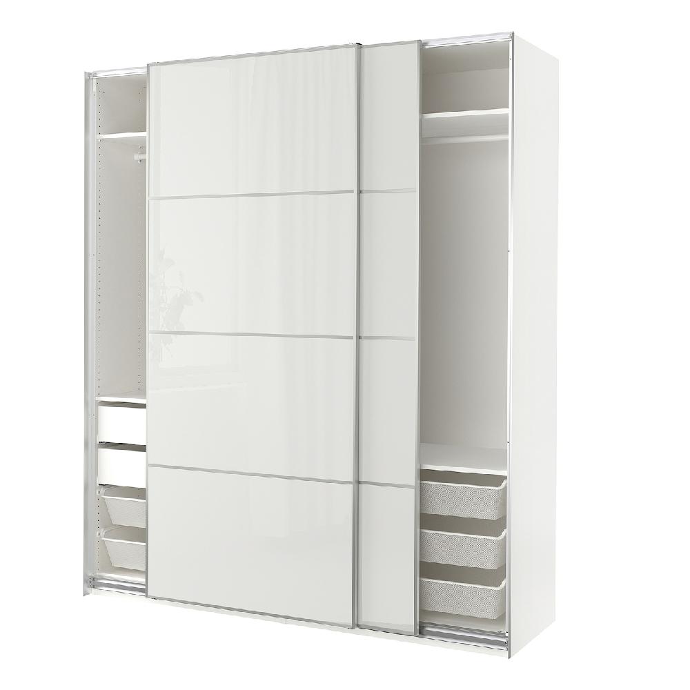 IKEA PAX / HOKKSUND Combinación armario blanco/alto brillo gris claro 200x66x236 cm