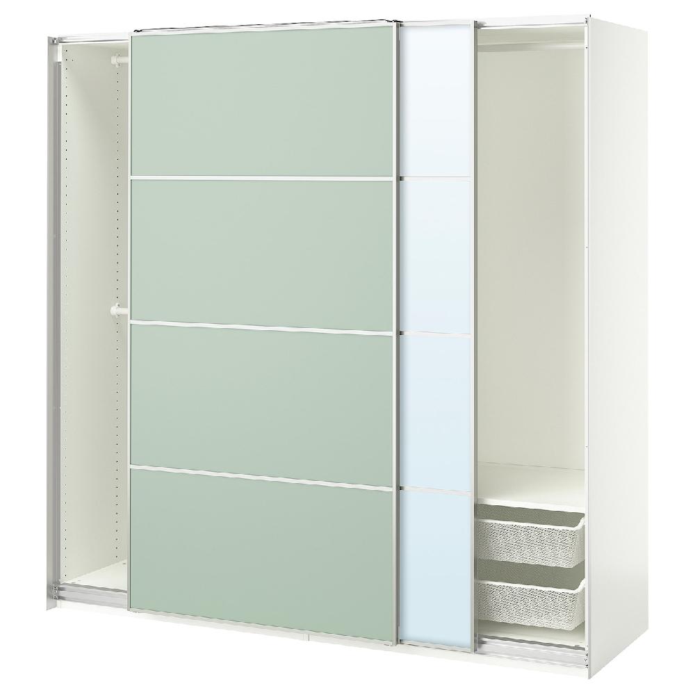 IKEA PAX / MEHAMN/AULI Armario con puertas correderas blanco ambos lados/verde claro espejo 200x66x201 cm