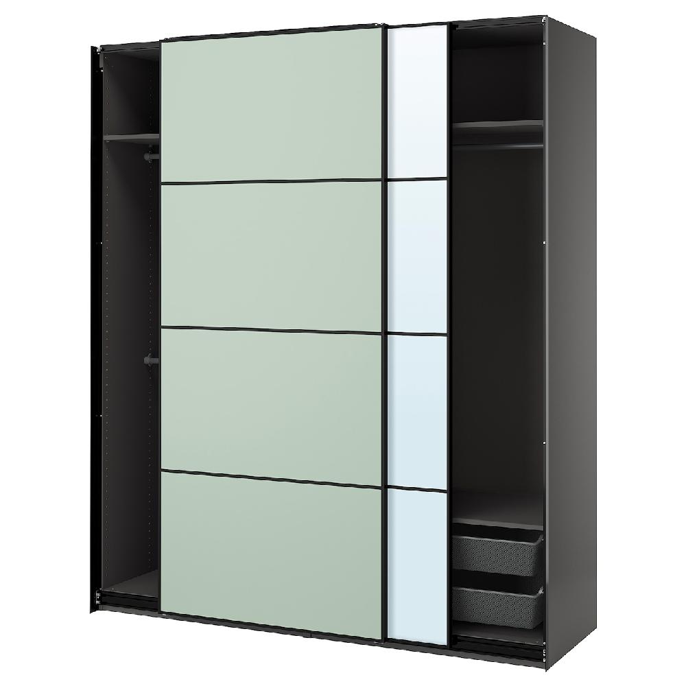 IKEA PAX / MEHAMN/AULI Armario con puertas correderas gris oscuro ambos lados/verde claro espejo 200x66x236 cm