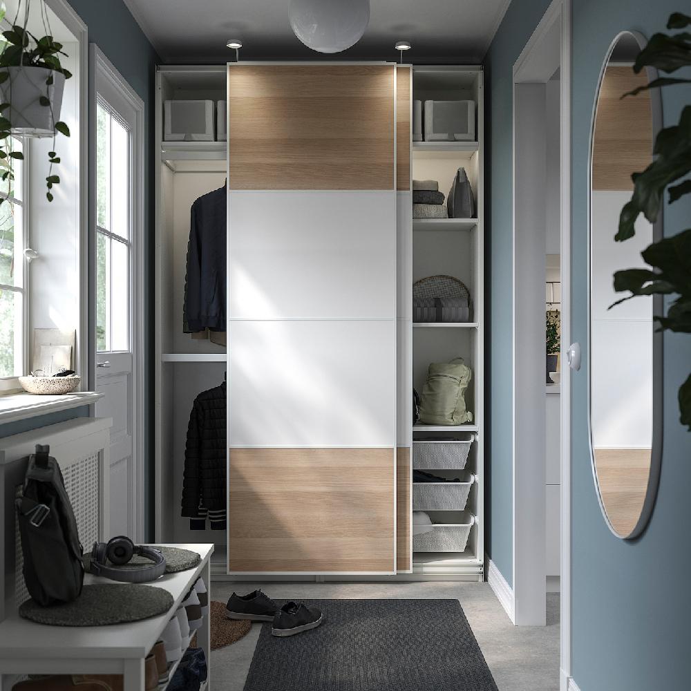 IKEA PAX / MEHAMN Combinación Armario Blanco/ambos Lados Efecto Roble Tinte Blanco 150x43x236 Cm