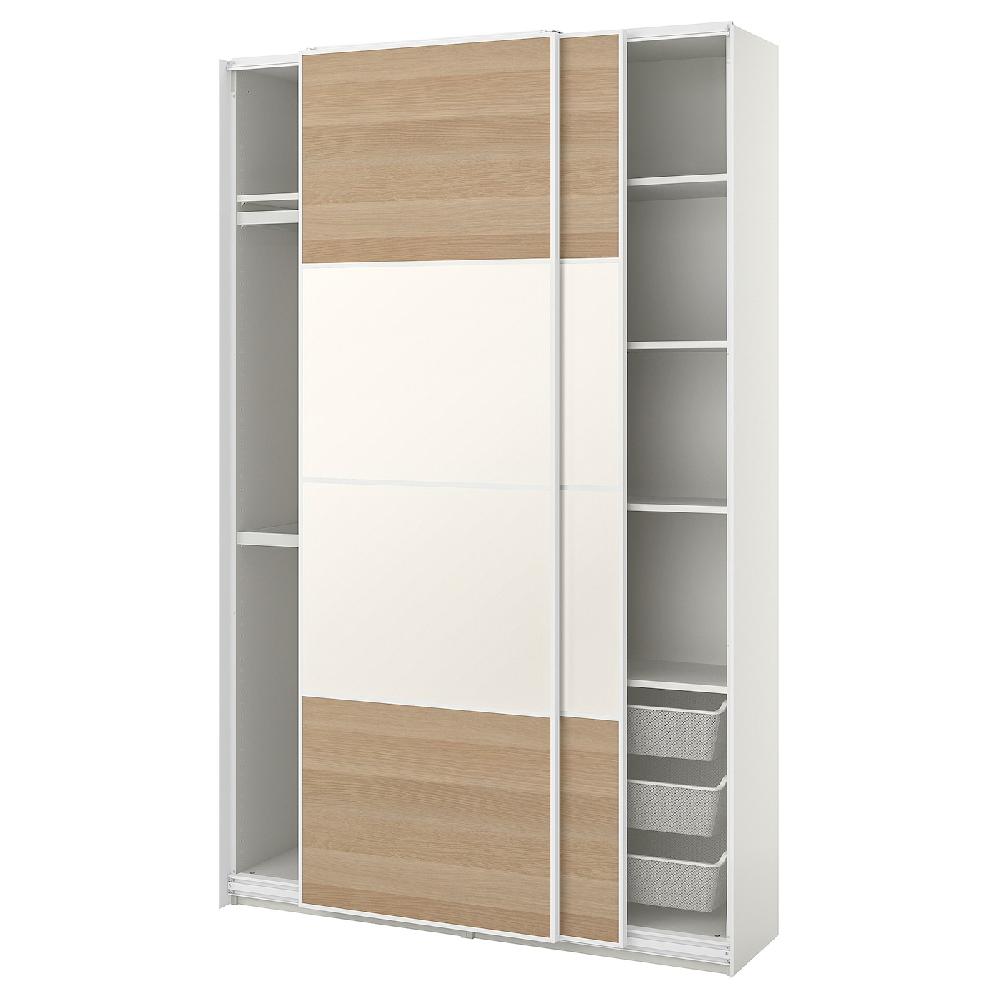 IKEA PAX / MEHAMN Combinación armario blanco/ambos lados efecto roble tinte blanco 150x43x236 cm