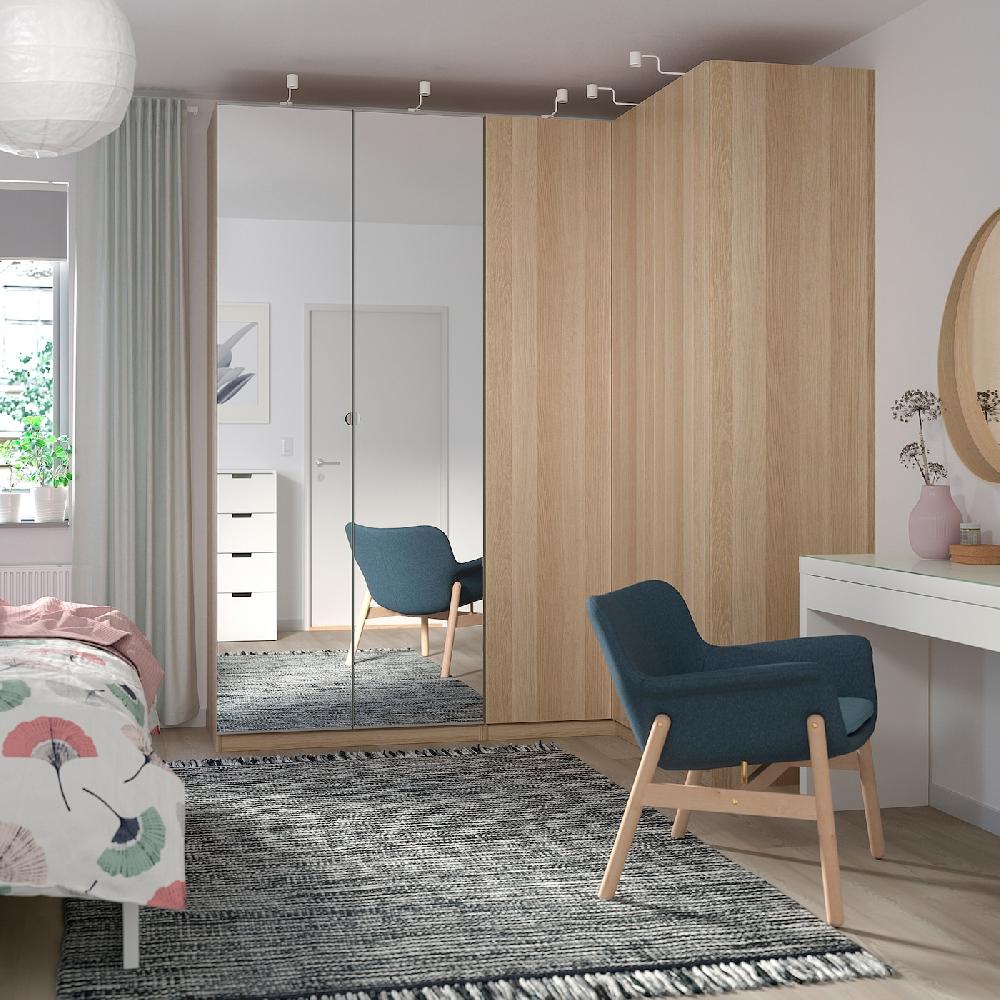 IKEA PAX Módulo Esquina 4 Baldas Efecto Roble Tinte Blanco 53x58x236 Cm