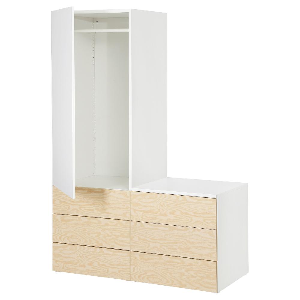 IKEA PLATSA Armario 1 puerta 6 cajones blanco Kalbåden/efecto pino alegre FONNES blanco 120x57x181 cm