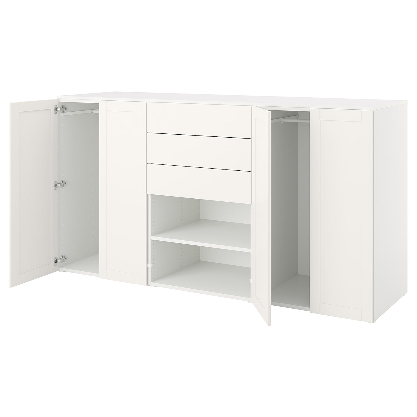IKEA PLATSA Armario 4 puertas y 3 cajones blanco FONNES blanco/SANNIDAL blanco 240x57x123 cm