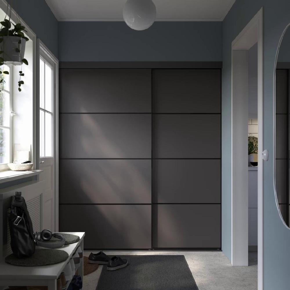 IKEA SKYTTA / BOAXEL Armario Con Puerta Corredera Negro Ambos Lados/Mehamn Gris Oscuro 177x65x205 Cm