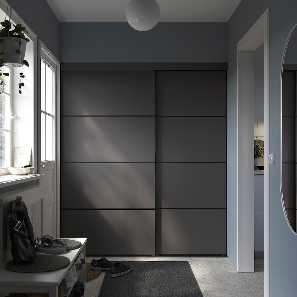 IKEA SKYTTA / BOAXEL Armario Con Puerta Corredera Negro Ambos Lados/Mehamn Gris Oscuro 177x65x205 Cm