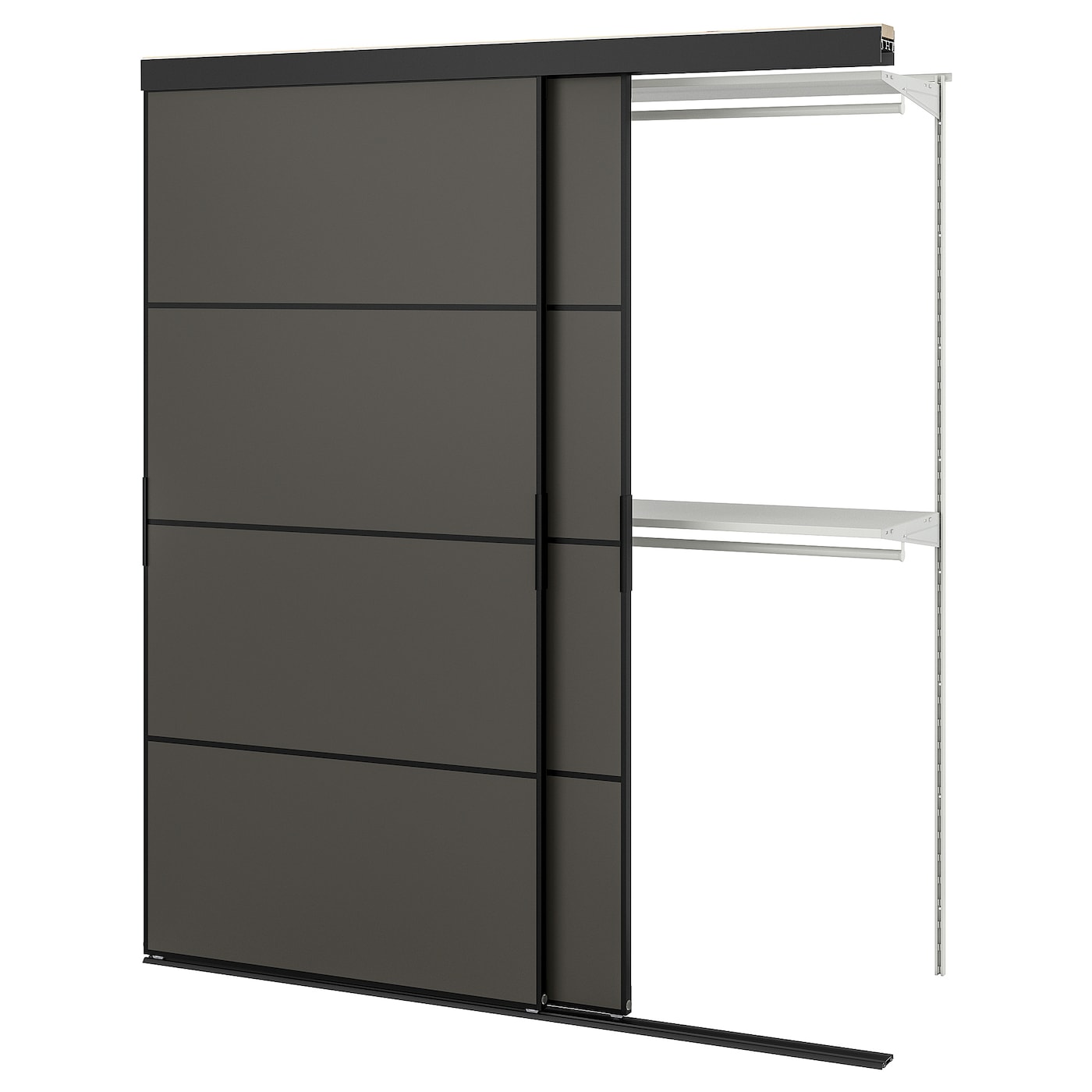 IKEA SKYTTA / BOAXEL Armario con puerta corredera negro ambos lados/Mehamn gris oscuro 177x65x205 cm
