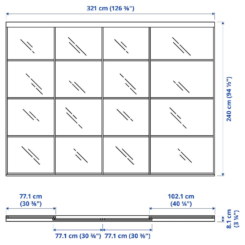 IKEA SKYTTA / FÄRVIK Puerta Corredera Combi Aluminio/blanco Vidrio 326x240 Cm