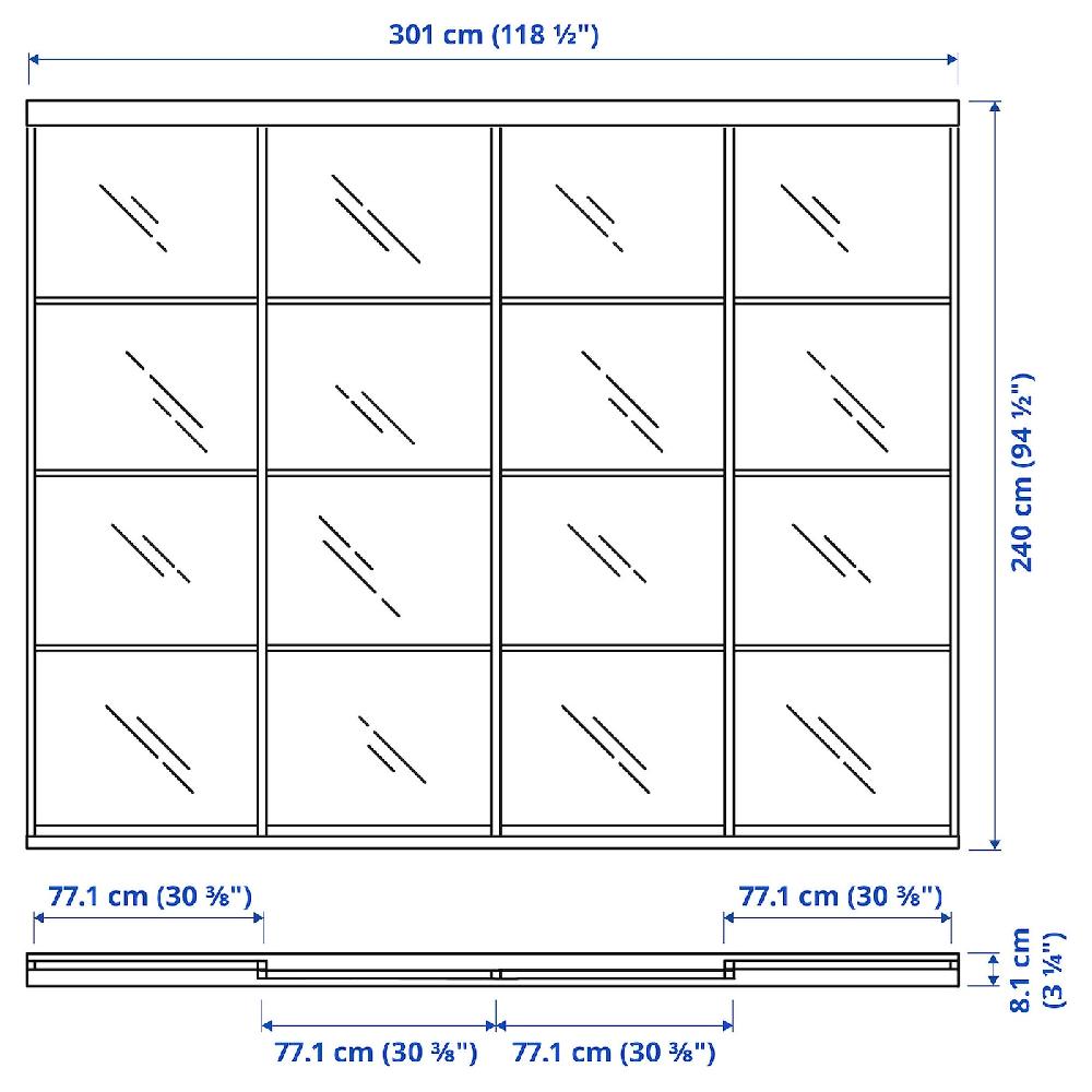 IKEA SKYTTA / HOKKSUND/AULI Puerta Corredera Combi Aluminio/al Br Gr Cl Espejo 301x240 Cm