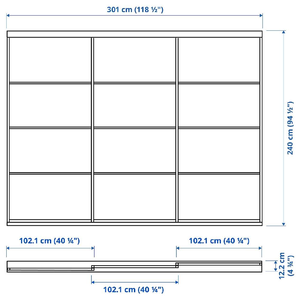 IKEA SKYTTA / HOKKSUND Puerta Corredera Combi Blanco/al Br Gr Cl 301x240 Cm