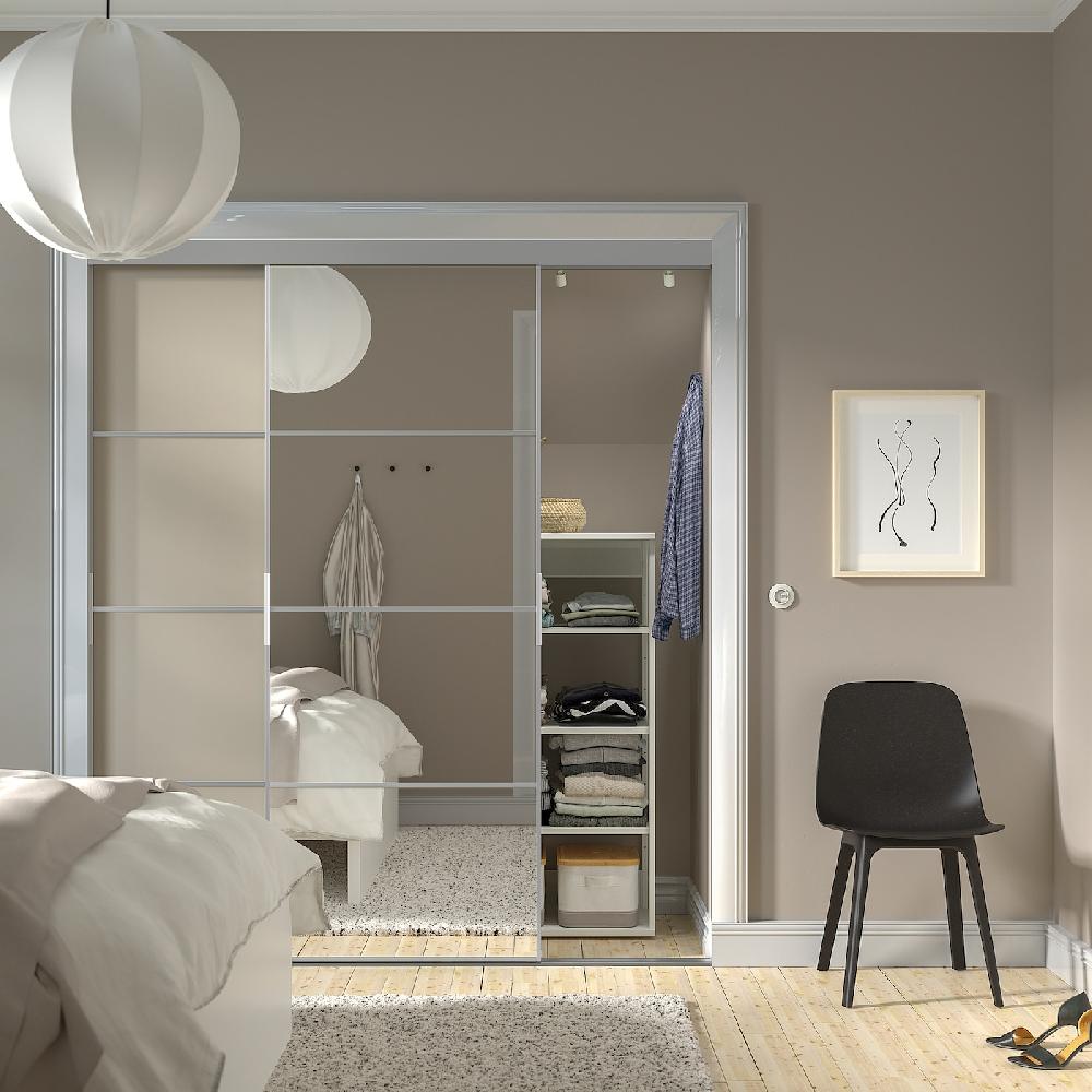 IKEA SKYTTA / MEHAMN/AULI Puerta Corredera Combi Aluminio Ambos Lados/beige Grisáceo Espejo 177x205 Cm