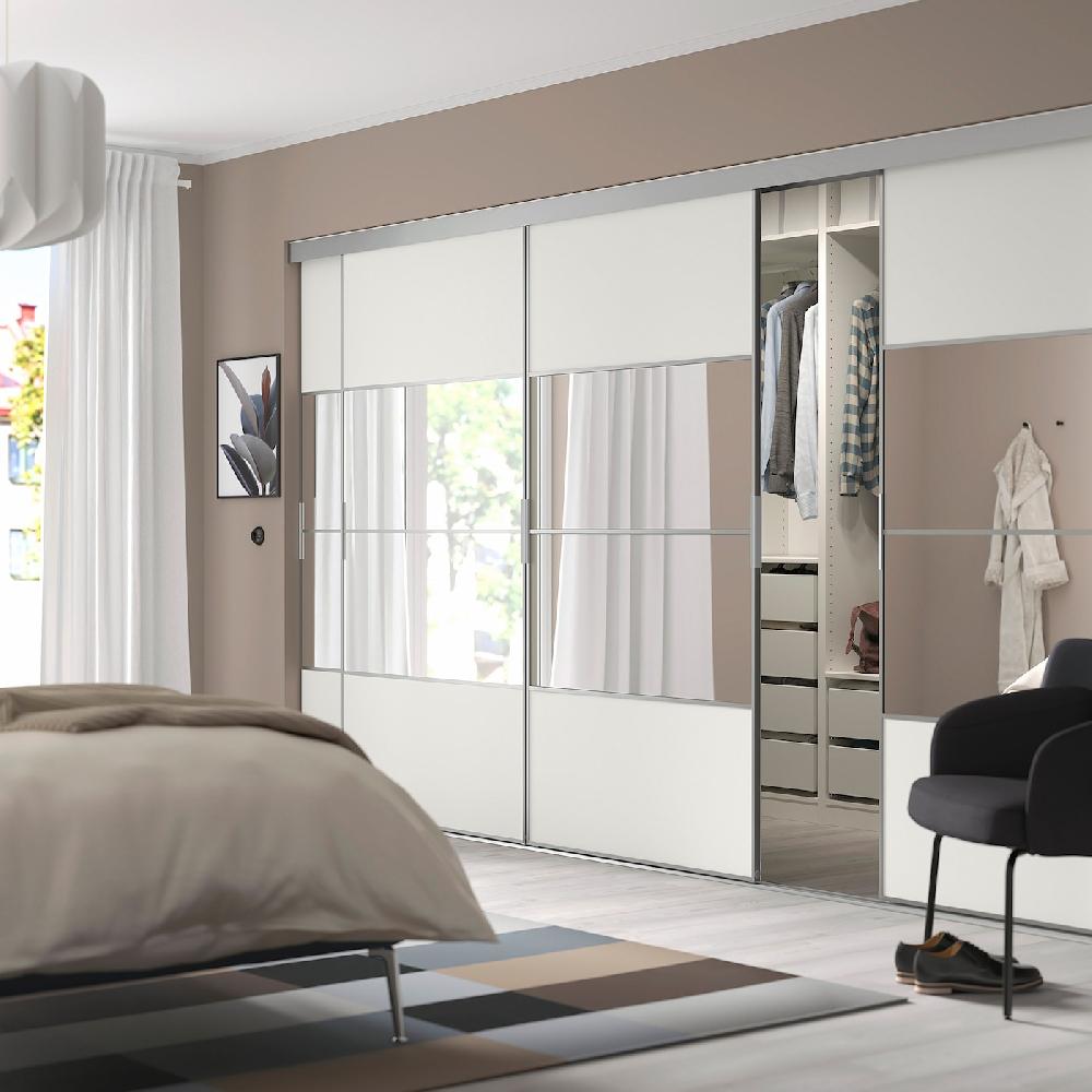 IKEA SKYTTA / MEHAMN/AULI Puerta Corredera Combi Aluminio/blanco Espejo 351x205 Cm