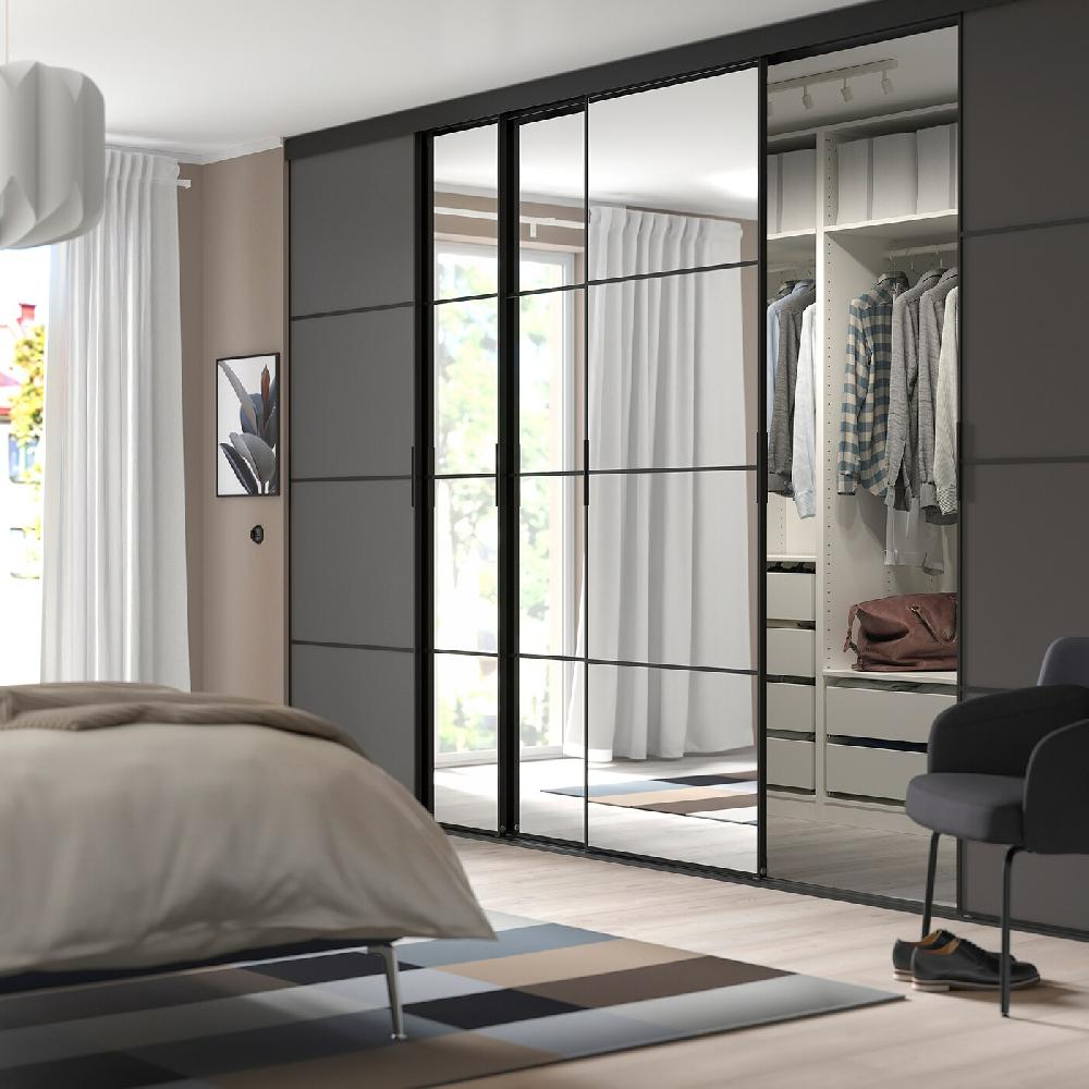 IKEA SKYTTA / MEHAMN/AULI Puerta Corredera Combi Negro/gris Oscuro Espejo 376x240 Cm