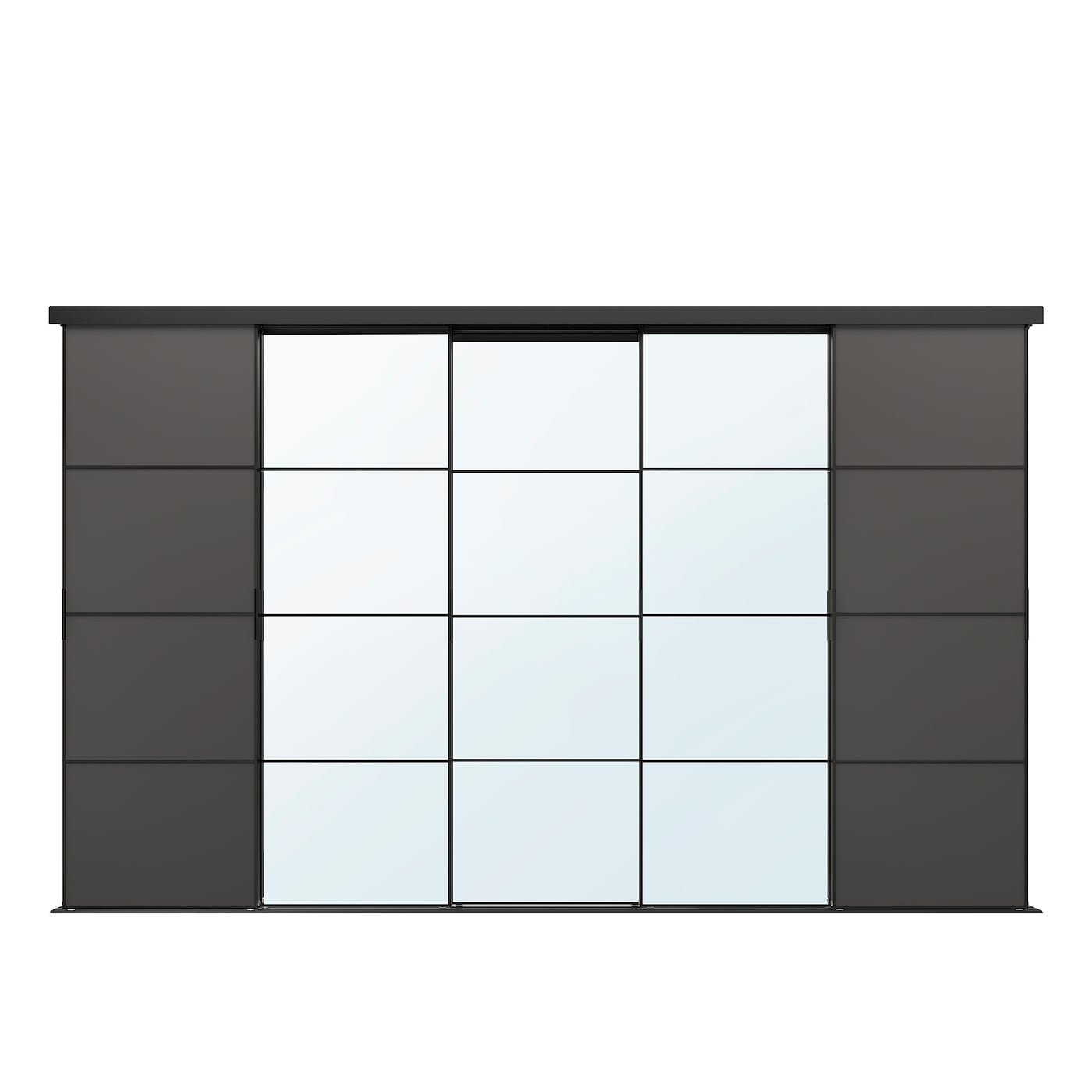 IKEA SKYTTA / MEHAMN/AULI Puerta corredera combi negro/gris oscuro espejo 376x240 cm