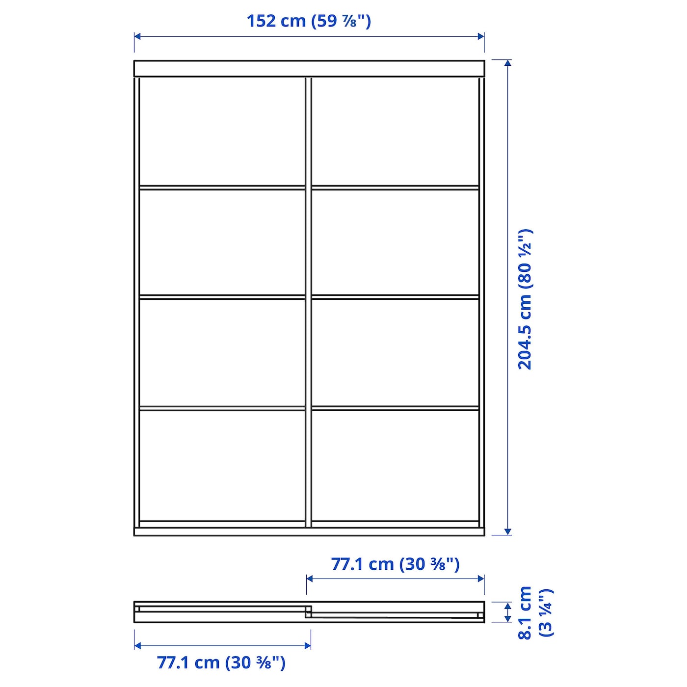 IKEA SKYTTA / MEHAMN Puerta Corredera Combi Blanco/ambos Lados Efecto Roble Tinte Blanco 152x205 Cm