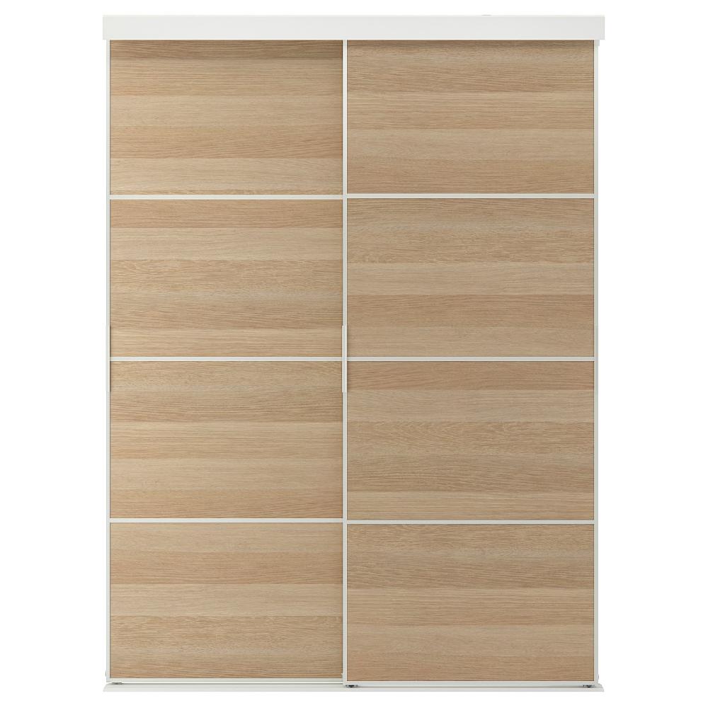 IKEA SKYTTA / MEHAMN Puerta corredera combi blanco/ambos lados efecto roble tinte blanco 152x205 cm