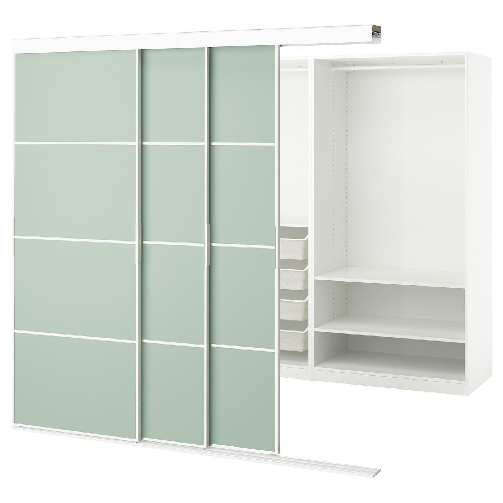 IKEA SKYTTA / PAX Vestidor+puertas correderas blanco ambos lados/Mehamn verde claro 226x160x205 cm