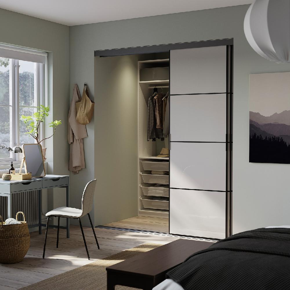 IKEA SKYTTA / PAX Vestidor+puertas Correderas Negro/Hokksund Al Br Gr Cl 226x160x240 Cm