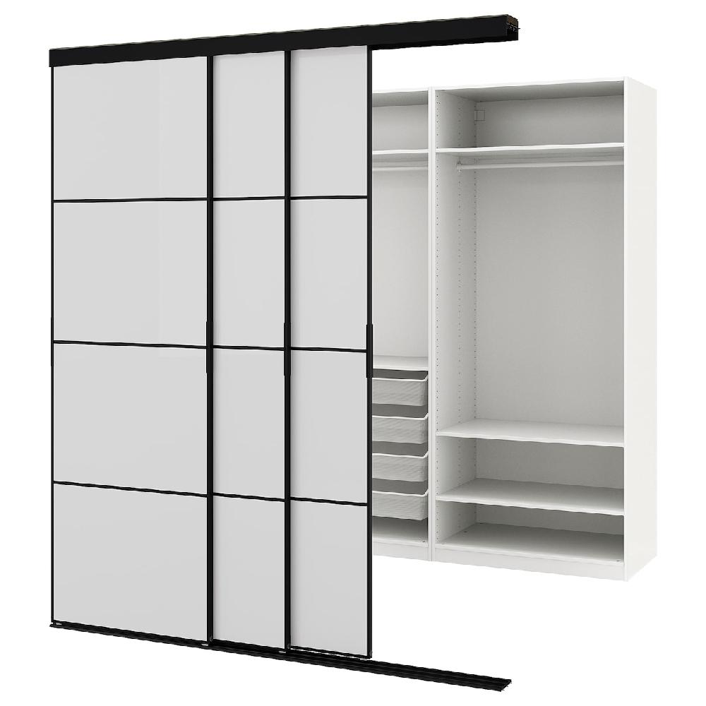 IKEA SKYTTA / PAX Vestidor+puertas correderas negro/Hokksund al br gr cl 226x160x240 cm