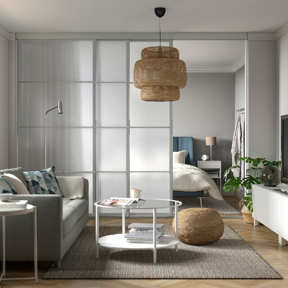 IKEA SKYTTA / SVARTISDAL Puerta Corredera Combi Aluminio/blanco Papel Pintado 301x240 Cm