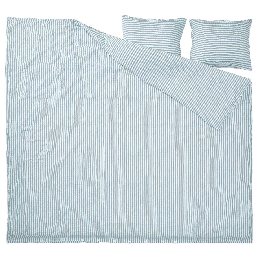 IKEA SMÅNUNNEÖRT Funda Nórdica Y 2 Fundas Almohada Azul Grisáceo Oscuro Blanco/rayas 240x220/50x60 Cm