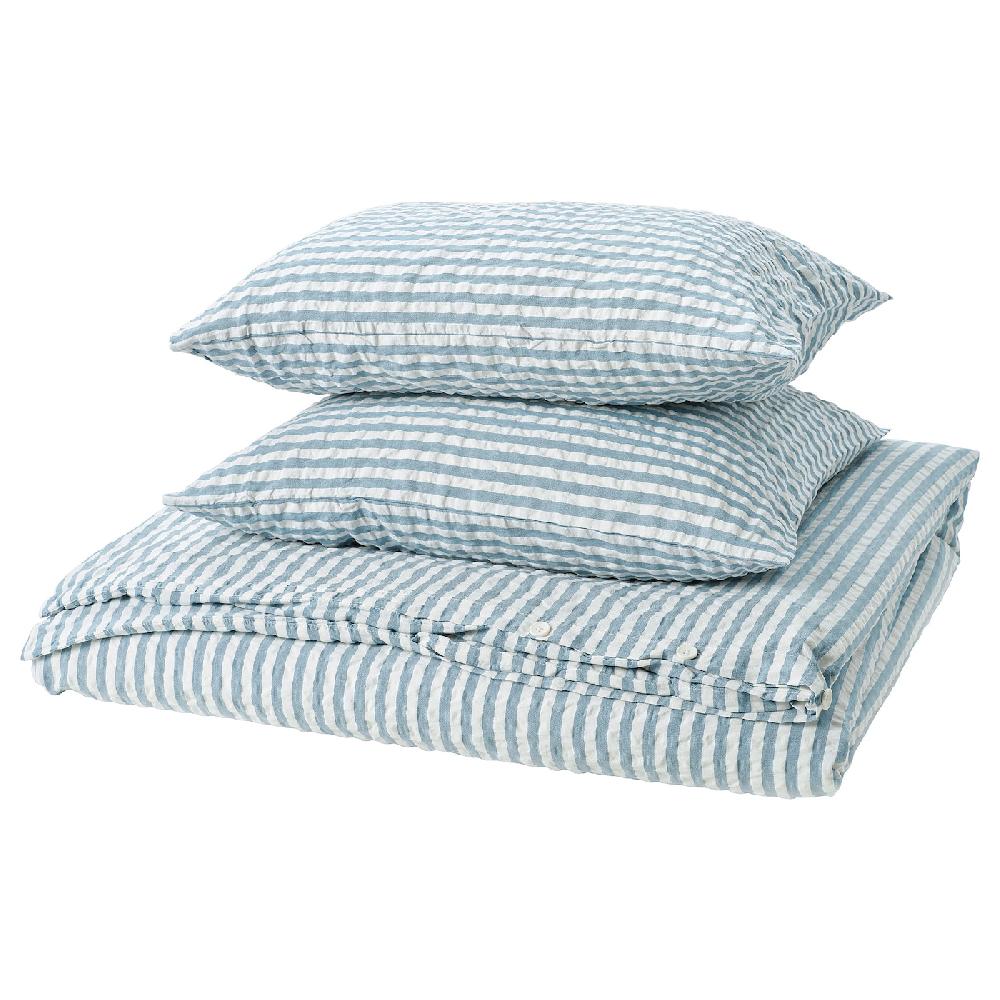 IKEA SMÅNUNNEÖRT Funda nórdica y 2 fundas almohada azul grisáceo oscuro blanco/rayas 240x220/50x60 cm