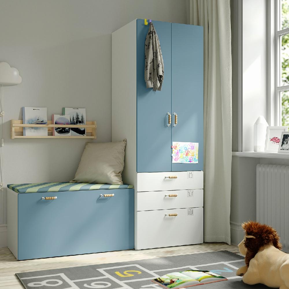 IKEA SMÅSTAD / PLATSA Combinación De Almacenaje Blanco Azul/con Banco 150x57x181 Cm
