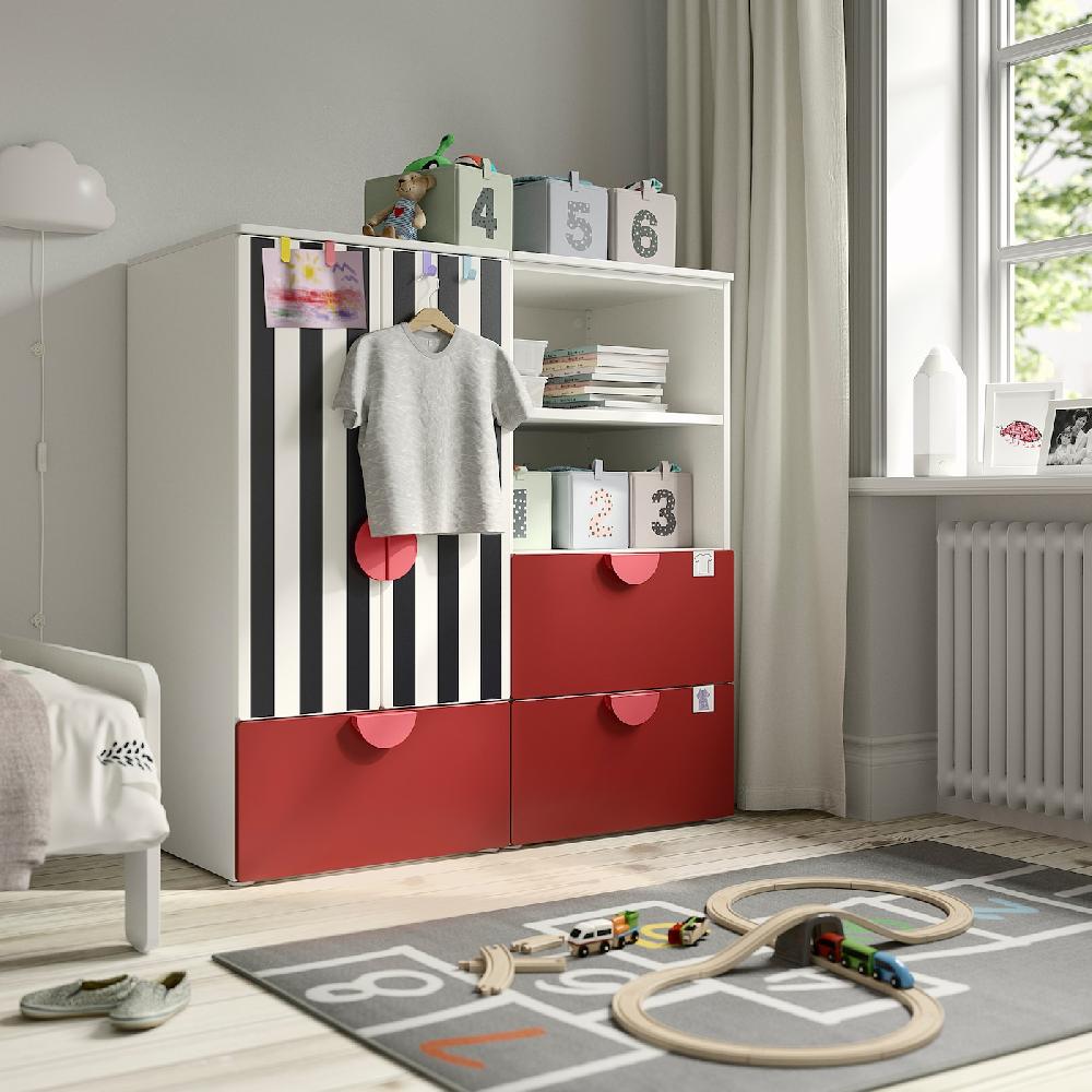 IKEA SMÅSTAD / PLATSA Combinación De Almacenaje Blanco Rojo/raya Con 3 Cajones 120x57x123 Cm