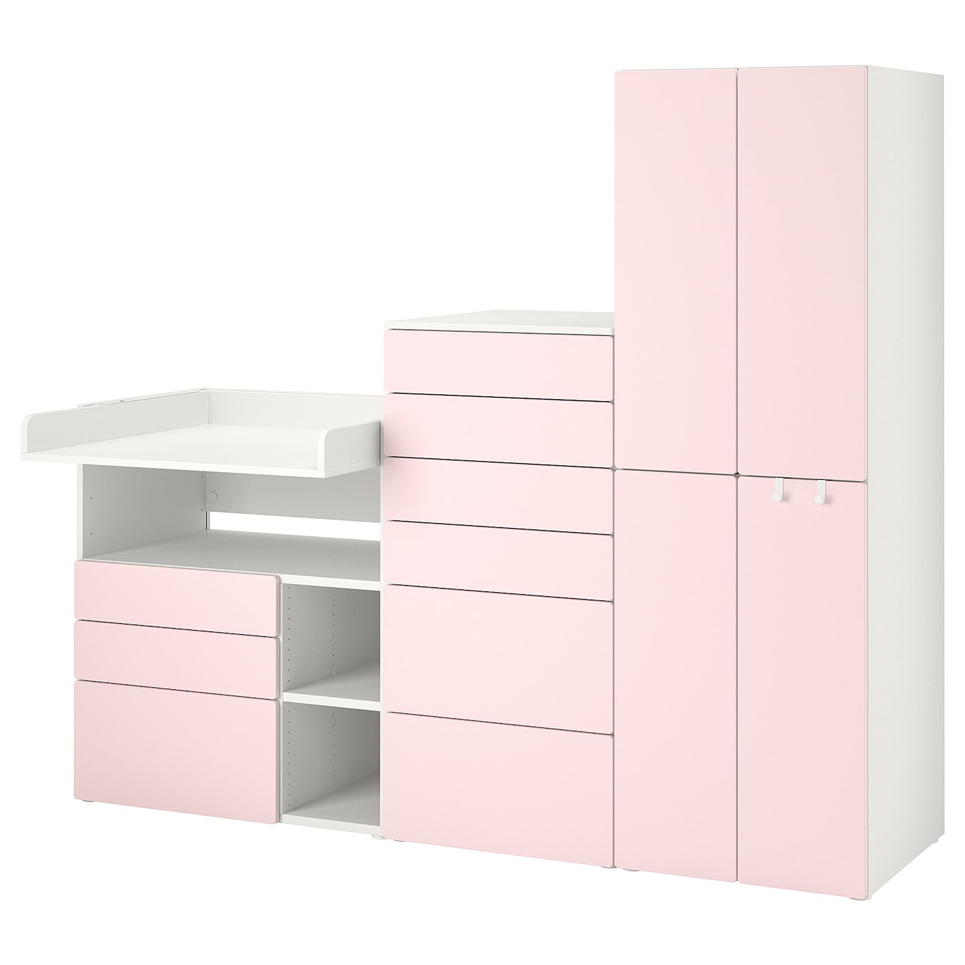 IKEA SMÅSTAD / PLATSA Combinación de almacenaje blanco rosa claro/con mesa cambiador 210x79x181 cm