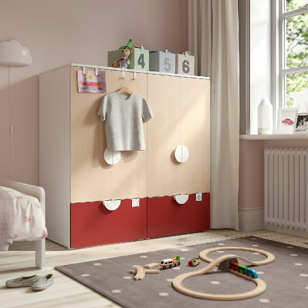 IKEA SMÅSTAD / PLATSA Combinación De Almacenaje Blanco Rojo/abedul Con 2 Cajones 120x57x123 Cm