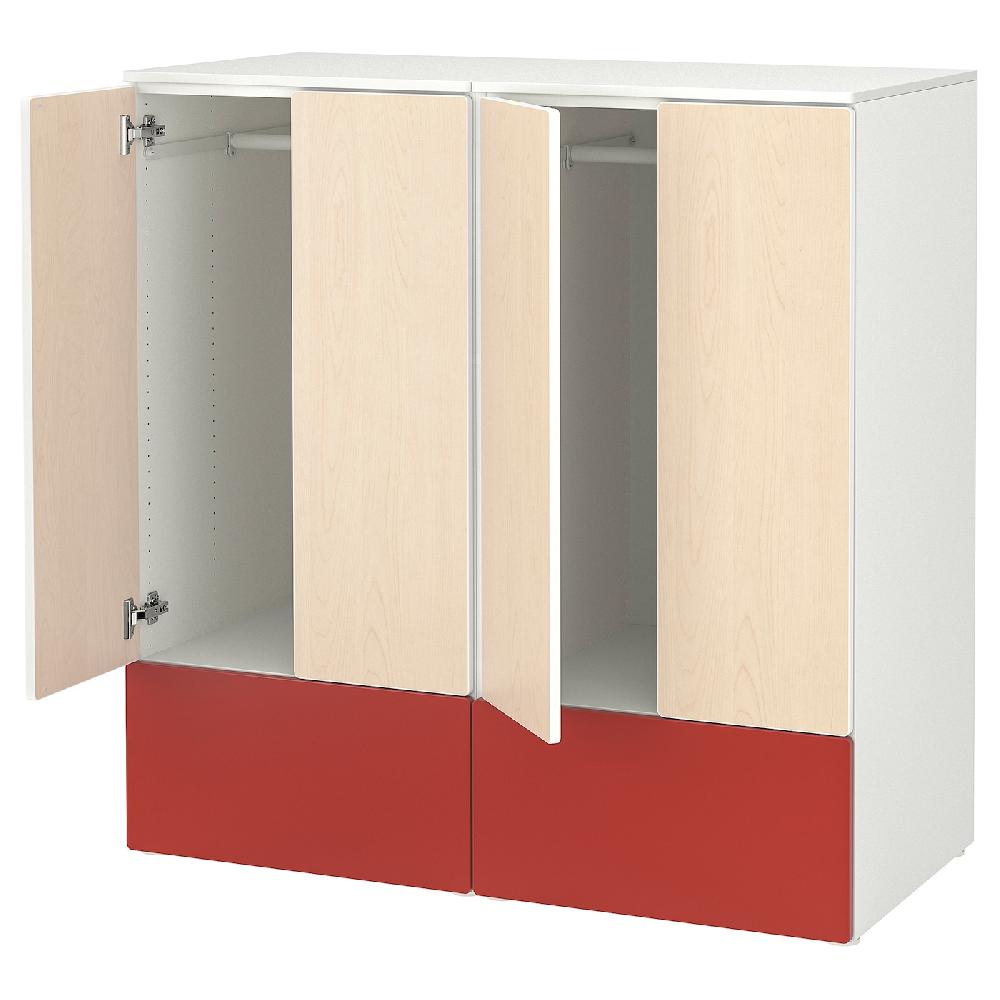 IKEA SMÅSTAD / PLATSA Combinación de almacenaje blanco rojo/abedul con 2 cajones 120x57x123 cm