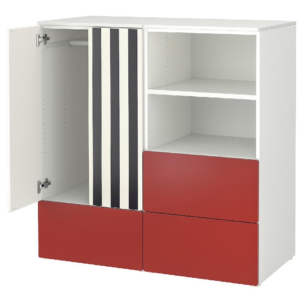 IKEA SMÅSTAD / PLATSA Combinación de almacenaje blanco rojo/raya con 3 cajones 120x57x123 cm
