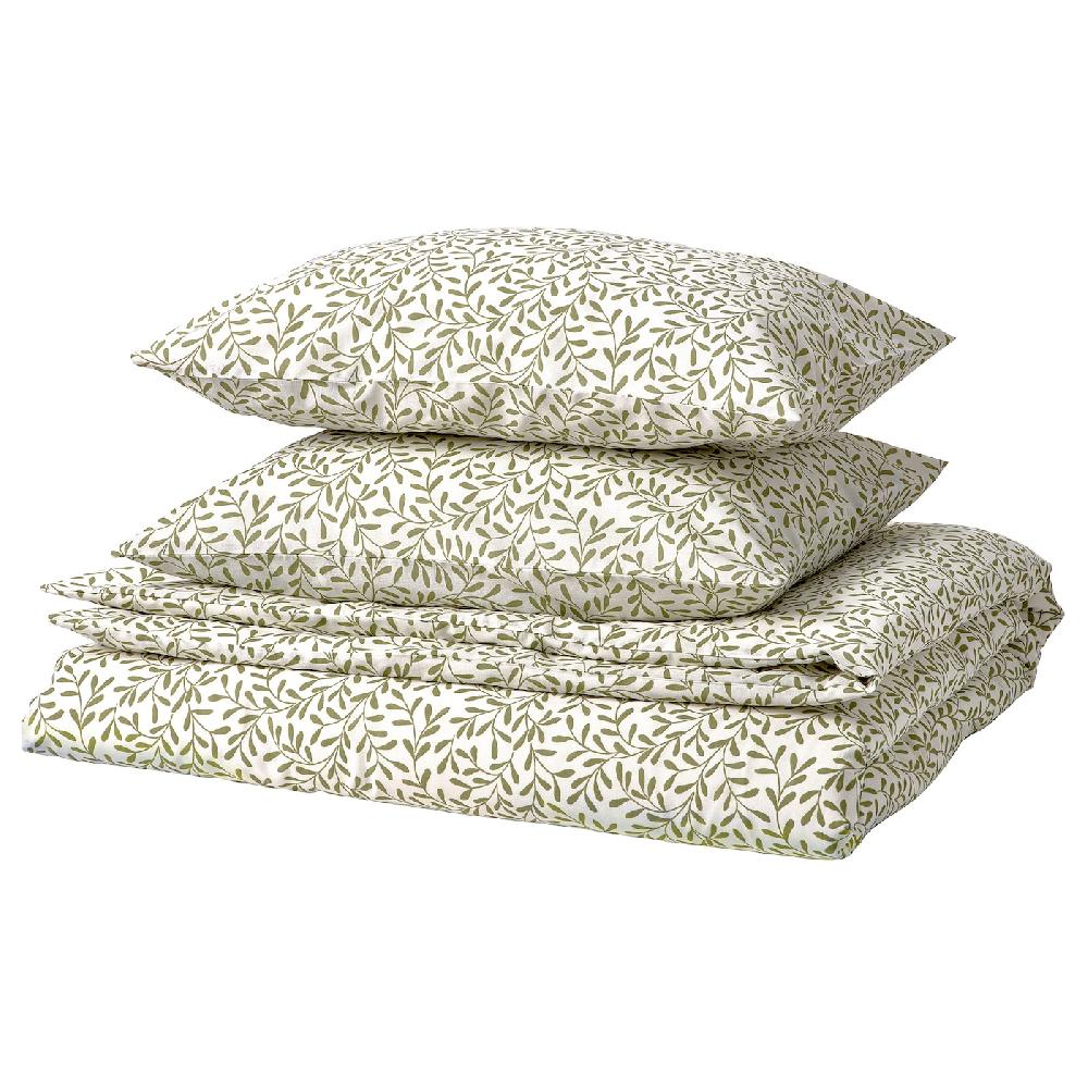 IKEA SORGMANTEL Funda nórdica y 2 fundas almohada blanco/verde 240x220/50x60 cm