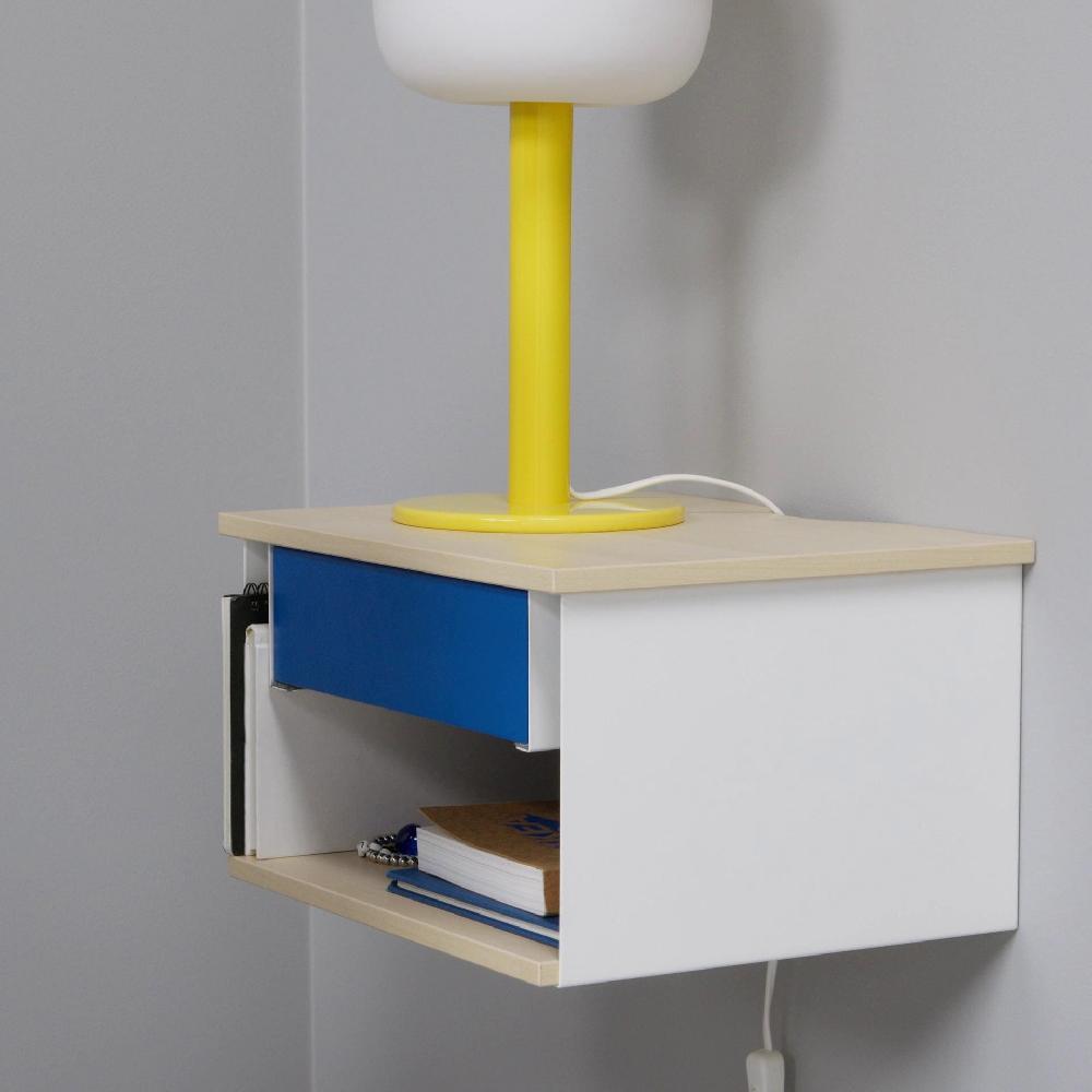 IKEA STOMSÖ Mesita De Noche De Pared Efecto Abedul Blanco/azul 36x29x20 Cm