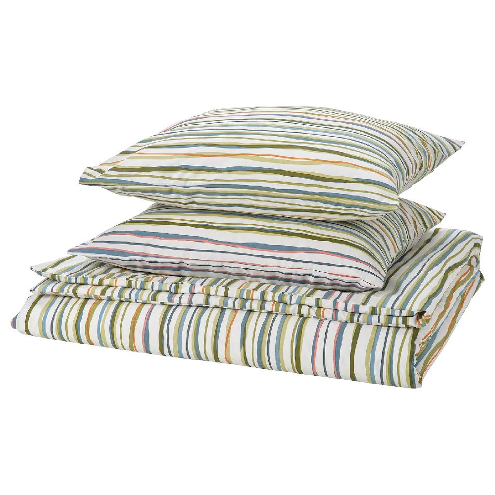 IKEA SUMPGRÖE Funda nórdica y 2 fundas almohada multicolor/rayas 240x220/50x60 cm