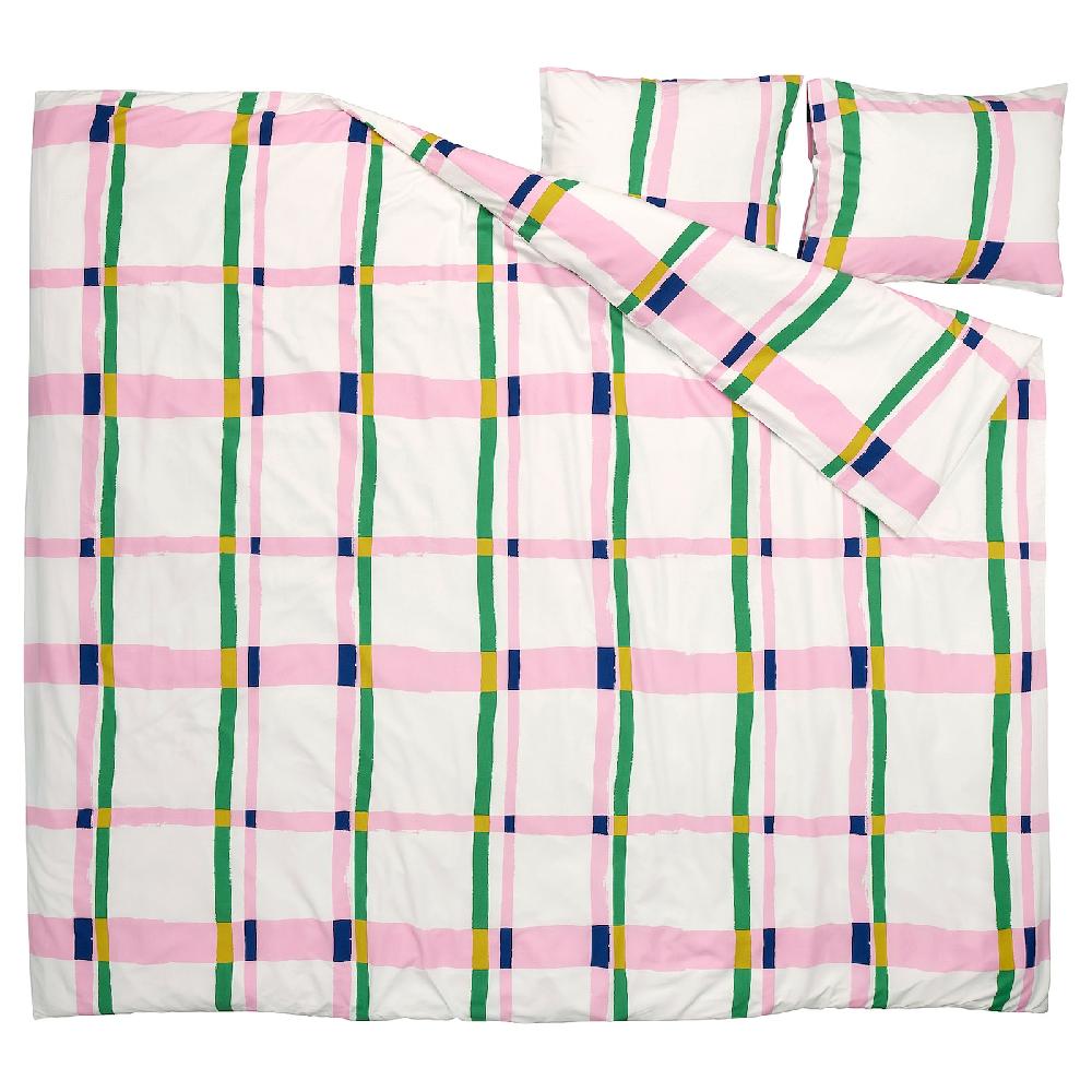 IKEA SYRABLADMAL Funda Nórdica Y 2 Fundas Almohada Multicolor/a Cuadros 240x220/50x60 Cm