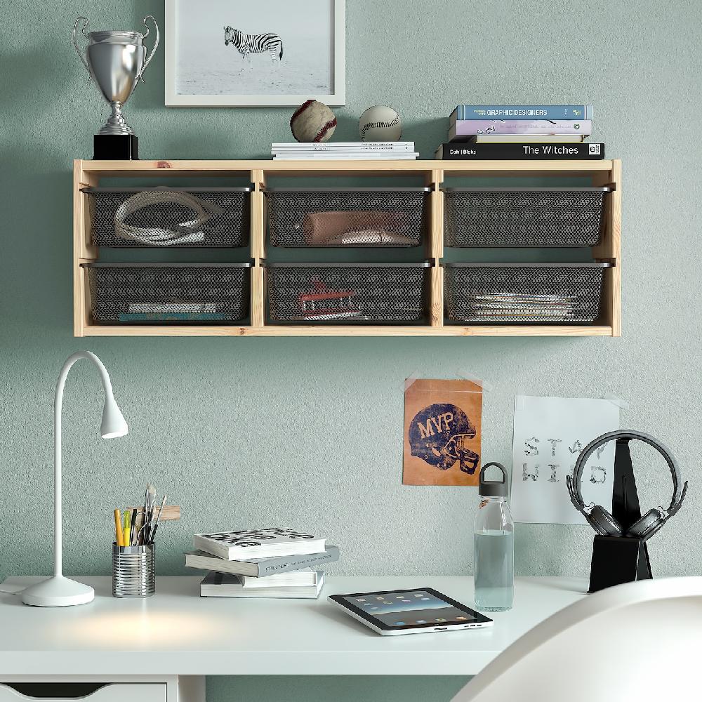 IKEA TROFAST Almacenaje De Colgar Pino Tte Claro/gris Oscuro 93x21x30 Cm