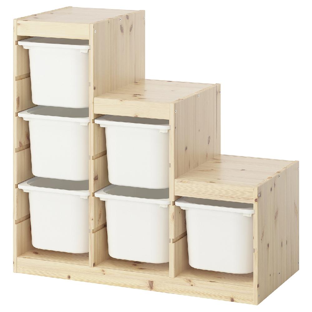 IKEA TROFAST Combinación de almacenaje con cajas pino tte claro/blanco 94x44x91 cm
